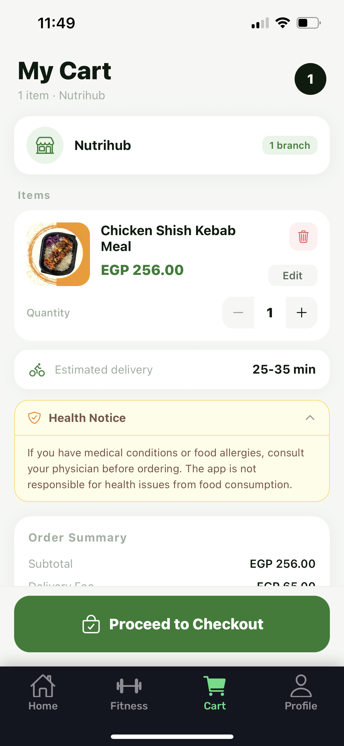 HealthyU cart screen