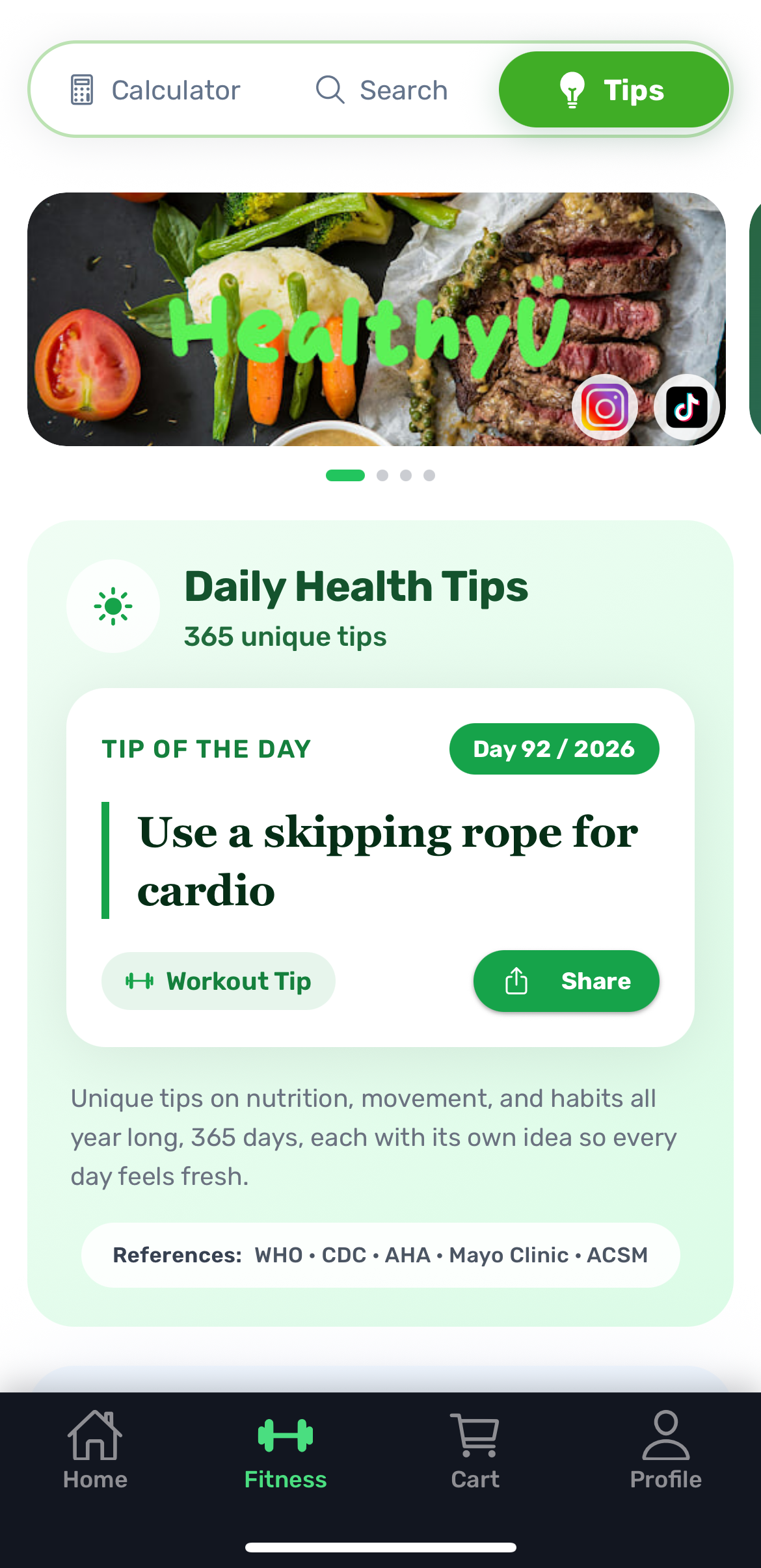 HealthyU daily tip screen