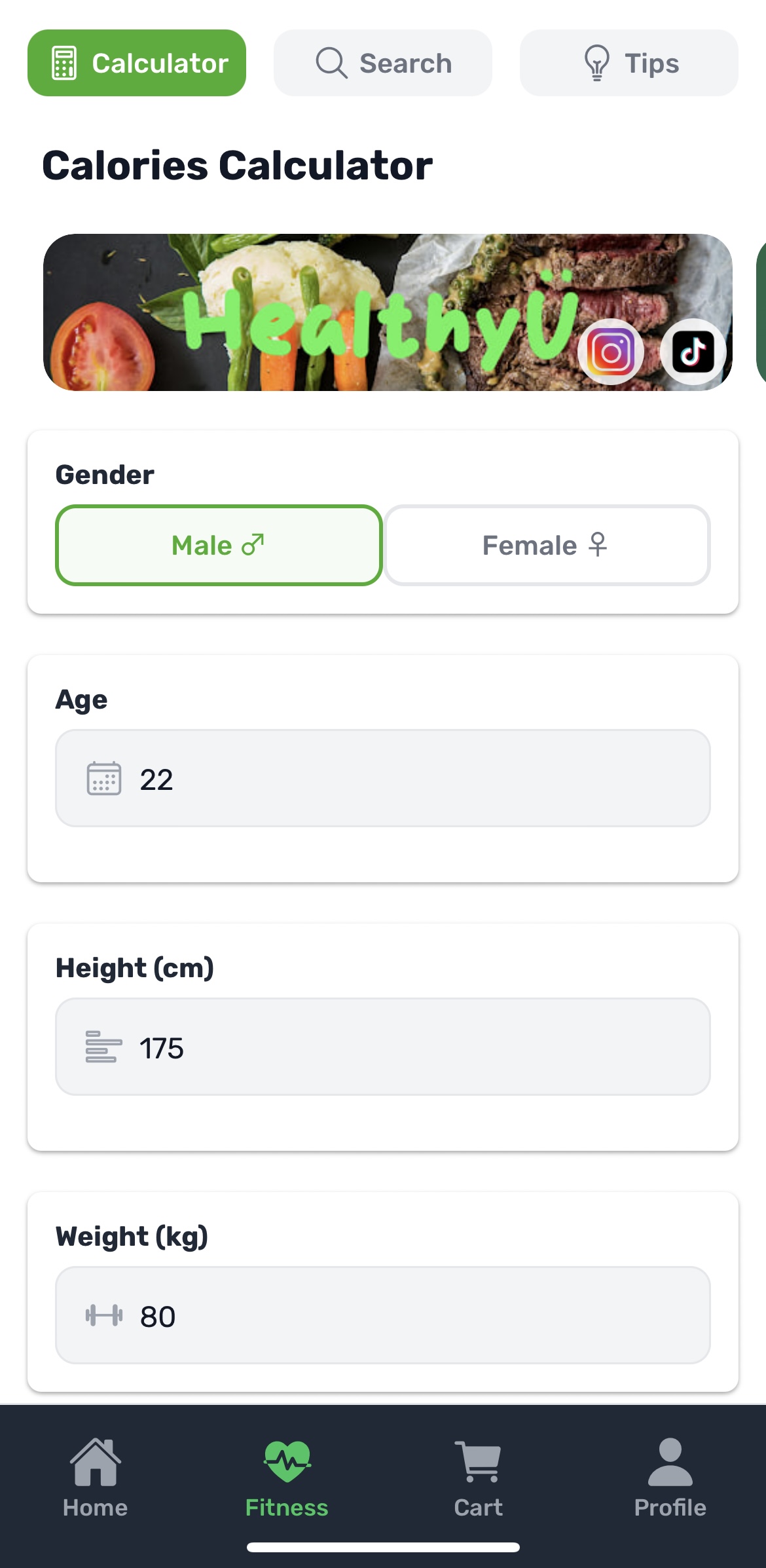 Calories Calculator Input